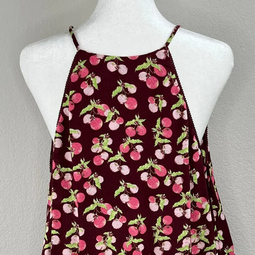 Free People Intimately Worth It Fruit Print Cami Tank Top Burgundy Wine Small